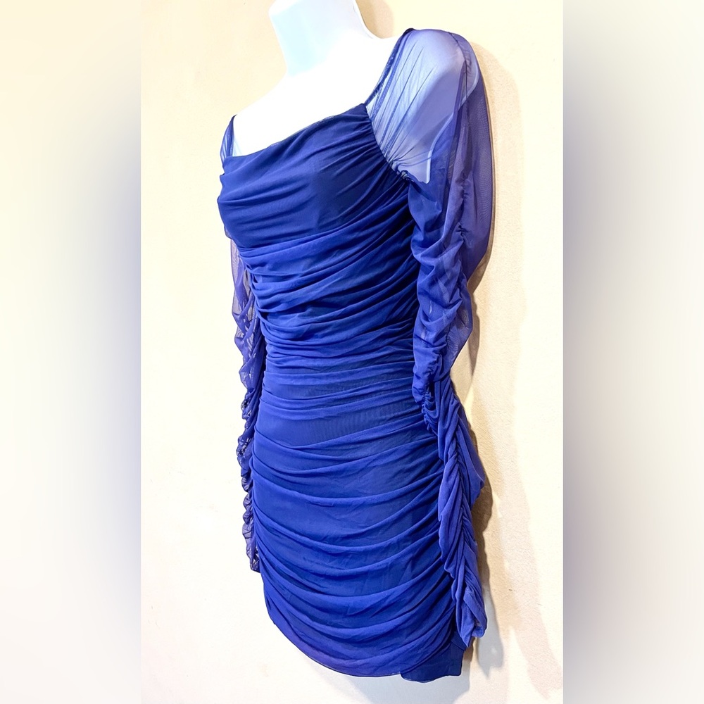 Bebe Long Sleeve Mesh/Ruched Dress